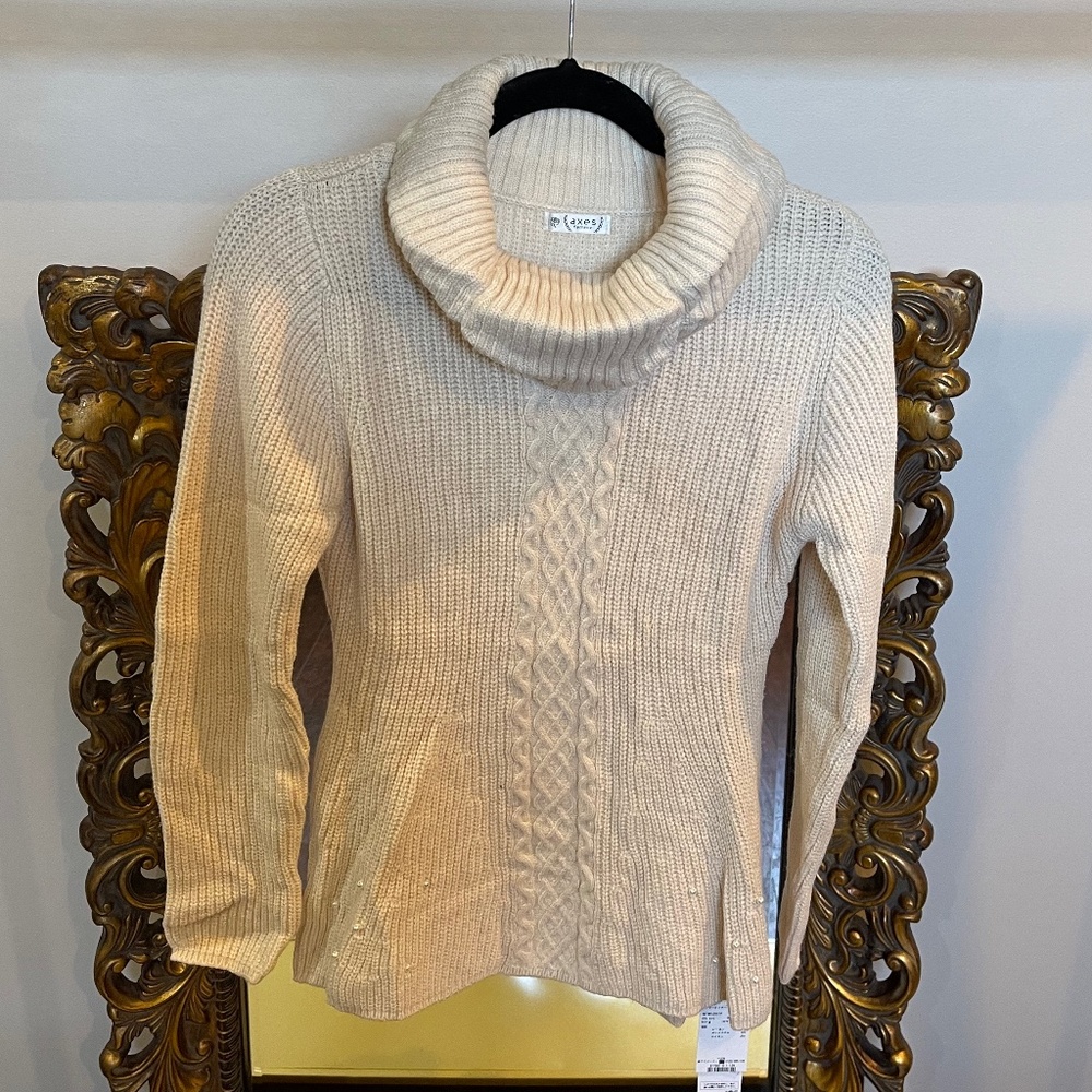 AXES FEMME Turtleneck Beige Knit Cozy Sweater Medium
